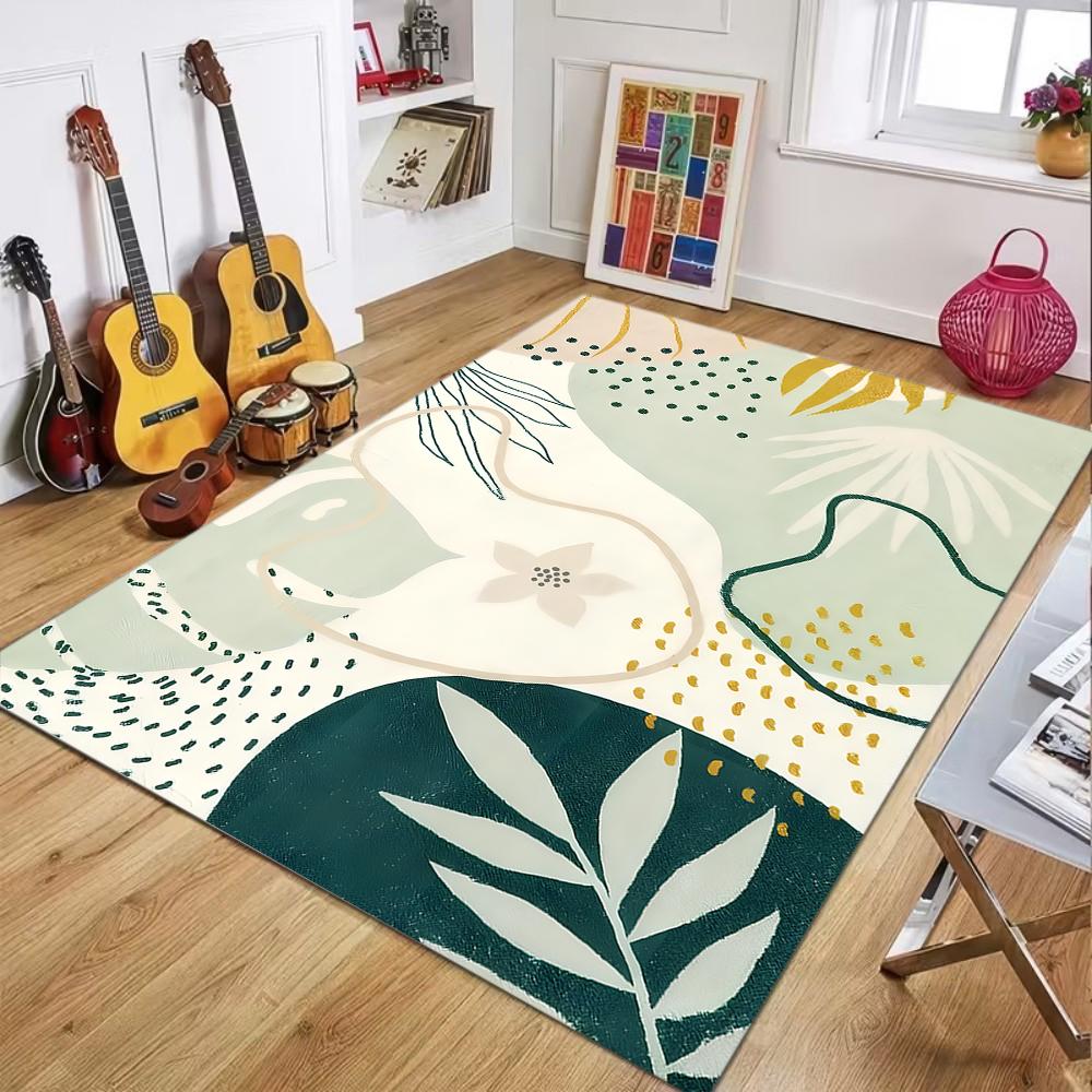 Nordic Style Plant Flower Carpet Artistic Floral Pattern Decoration Carpet Indoor Bedroom Living Room Soft Door Mat Rug