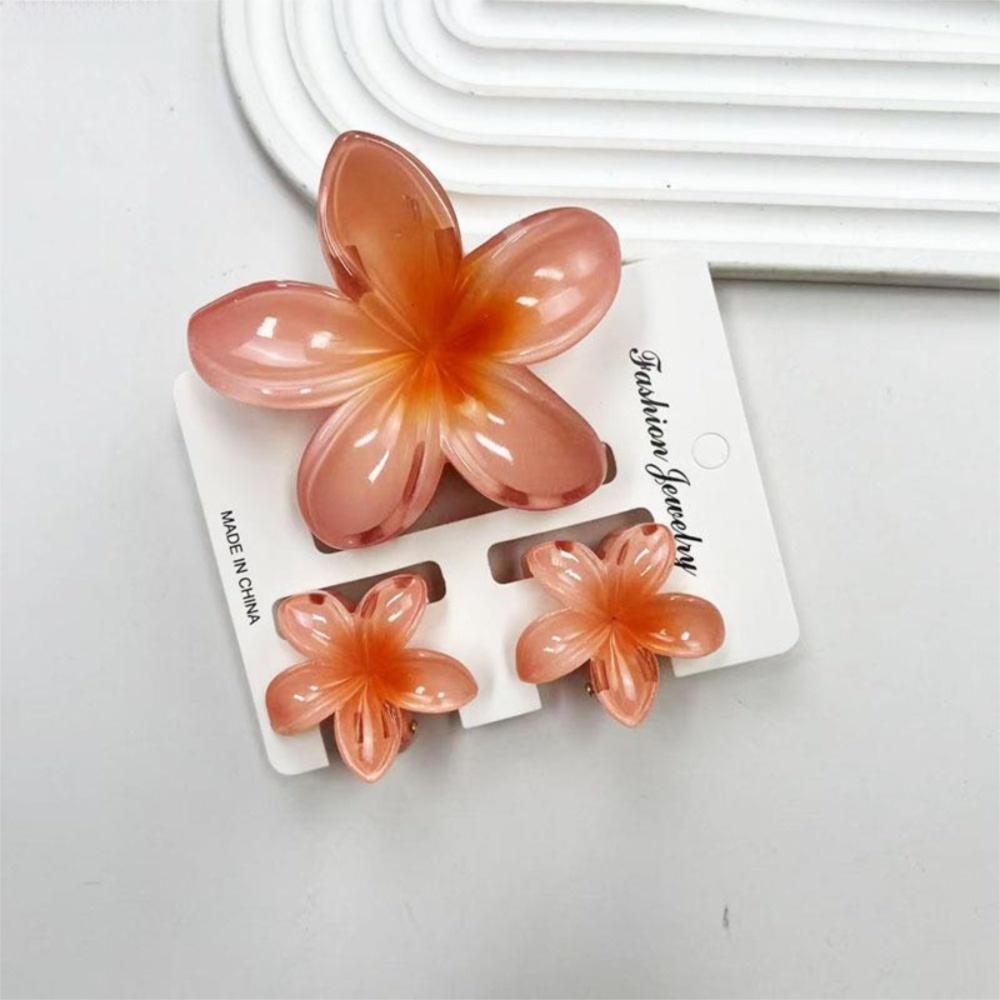 3Pcs/Set Hawaiian Flower Colroful Gradient Hair Claws Ponytail Cip Plumeria Flower Shark Clip Barrettes Hairpins For Women Girl