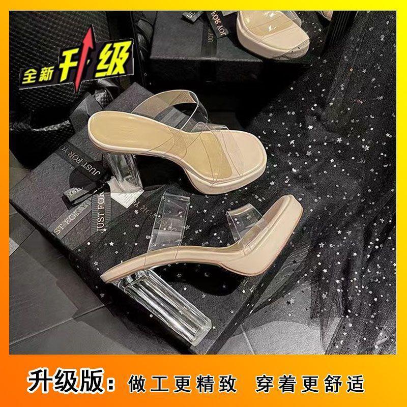 Small people are not tired of high heels women's sandals 2025 summer new transparent design crystal cool slippers outside