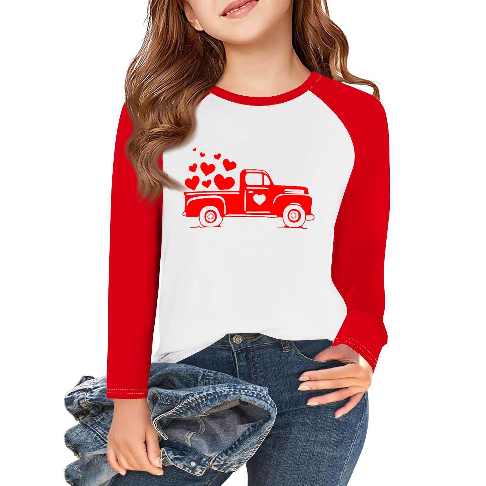 

Футболки з довгим рукавом для дівчаток Любов до Дня святого Валентина Дитячі осінні топи з круглим вирізом Базові футболки 5-14 років 8