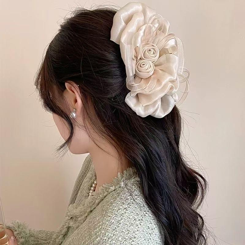 Sweet  Rose Bow Hair Clip For Women Girls Mesh Gentle Elegant Shark Clip Temperament Versatile Hair Accessories Gifts