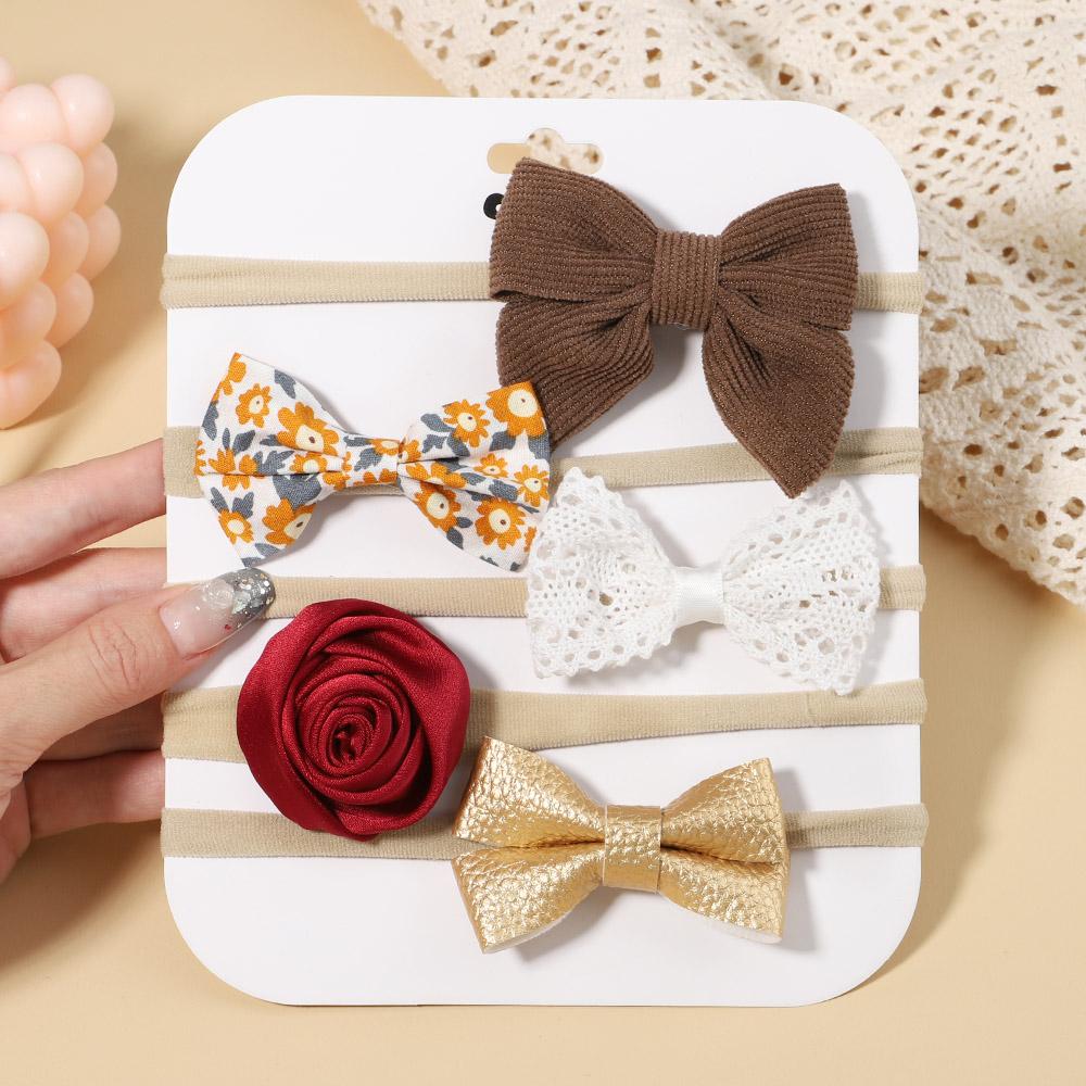 5Pcs/Set Newborn Elastic Nylon Hair Bands Solid Lace Bows Baby Headband For Girls Turban New Headwear Kids Hair Accessories Gift
