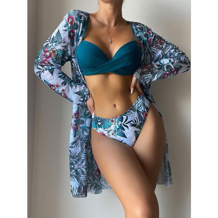 2026 New Arrival Women's Three Piece Bikini, Fashion Mesh Cover Up Split Swimsuit Beachwear