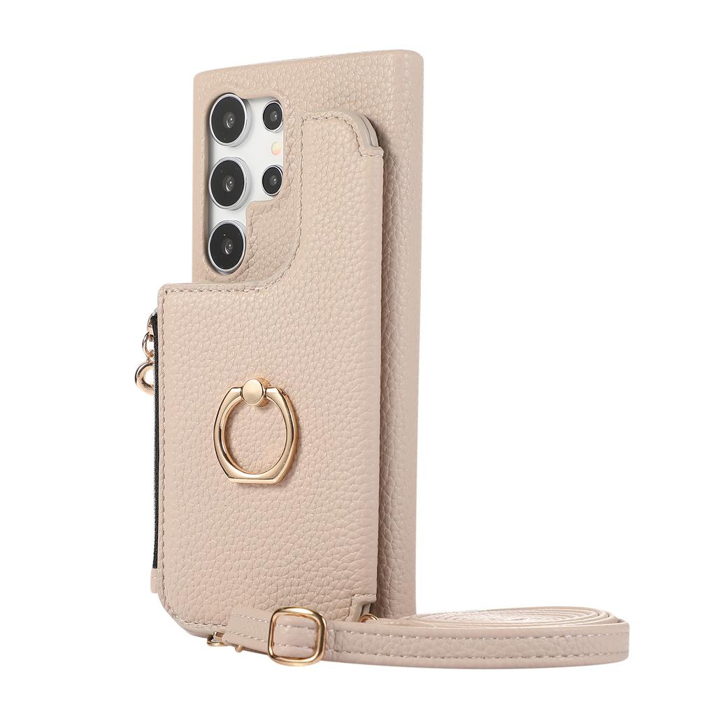 Zipper Cards Holder Leather Wallet Ring Makeup Mirror Case For Samsung Galaxy S24 Ultra S23 Plus S22 A15 A35 A55 A05 A25 Cover
