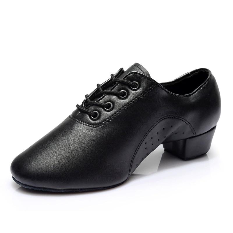 Echtes Leder Erwachsenen Stepptanzschuhe Herren Damen Kicked Shoes Sportsleder Weiche Sohle Hochschlagfeste Aluminiumplatte Schwarzer Schuh 40 black