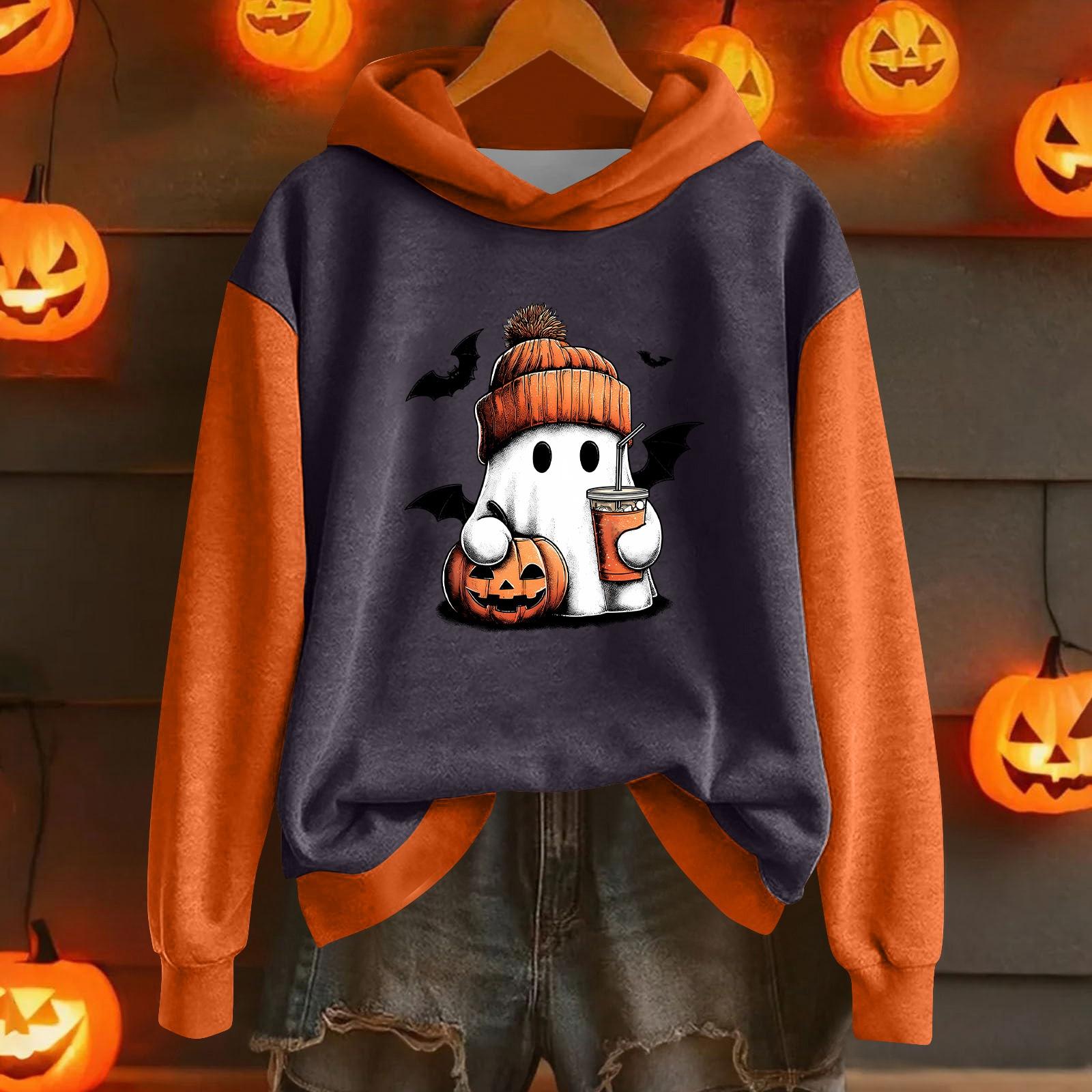 

Women s Fashion Lightweight Long Sleeve Pullover With Halloween Print Hoodie XL