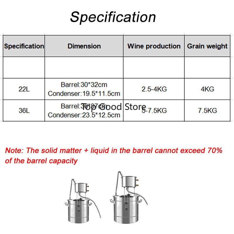 12/22/36L Stainless Steel Boiler Copper New Moonshine Distiller Home Alcohol Water Essential Oil Brewing Kit