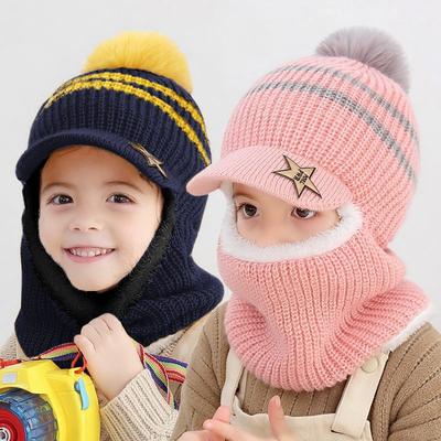 Winter Baby Kinder Niedlich Gestrickte Plüsch Schal Mütze Zweiteilige Doppel Fleece Wärme Jungen Mädchen Weiche Outdoor Winddichte Mütze Kindermütze