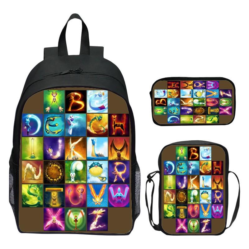 16 Inch Children's Backpack 3-piece Set Alphabet Lore Alphabet Legend Elementary School Backpack Shoulder Bag Pencil Case