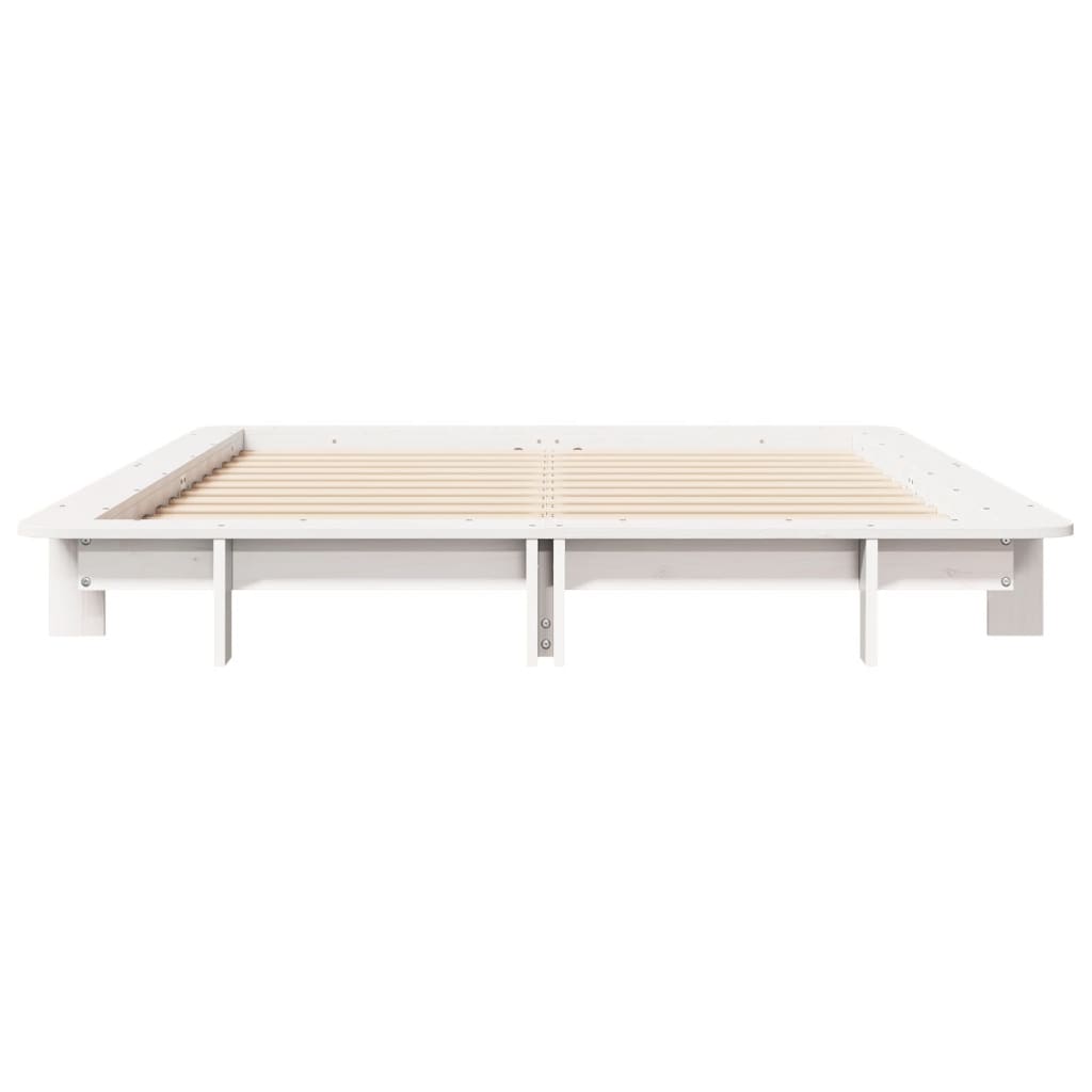 Vidaxl Bed Frame Without Mattress, White, 135X190 Cm, Solid Pine Wood