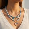 Bohemain Vintage Shell Starfish Turtle Multilayer Necklace for Women Ethnic Handmade Blue Beaded Necklaces Summer Beach Jewelry