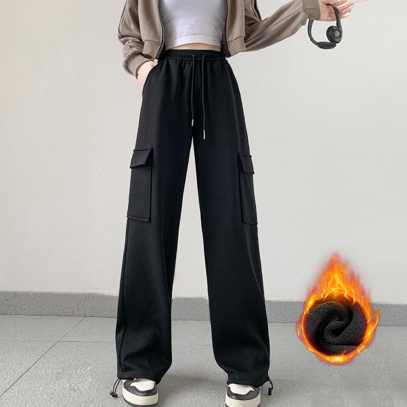 Overalls women's casual sports pants autumn new high-waisted and thin leggings fat mm straight wide-leg pants