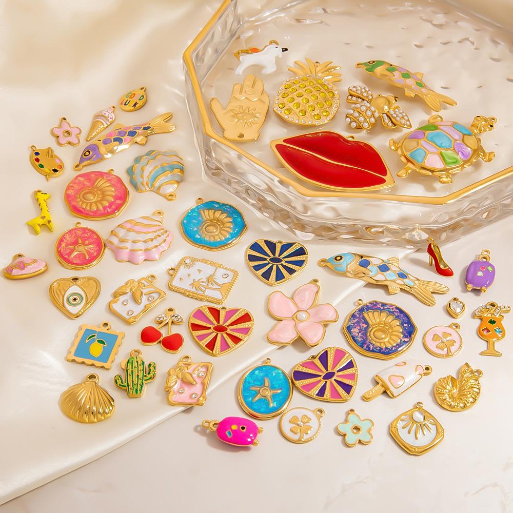 Stainless Steel DIY Jewelry Accessories Cartoon Enamel Pendant for Bracelets and Necklaces