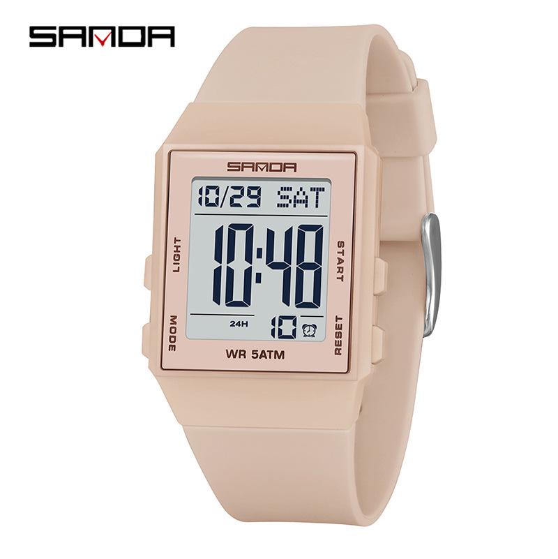 Sanda Lightweight Minimalist Sports Watch: Multi-functional Square Electronic Wristwatch for Men and Women