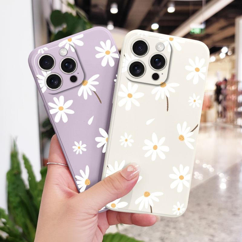 Soft Daisy Liquid Silicone Fall Prevention Case Comfortable Cover For iPhone 16 16e 15 Pro Max Samsung Galaxy S25 Plus XiaoMi Redmi Note 14 Pro Plus