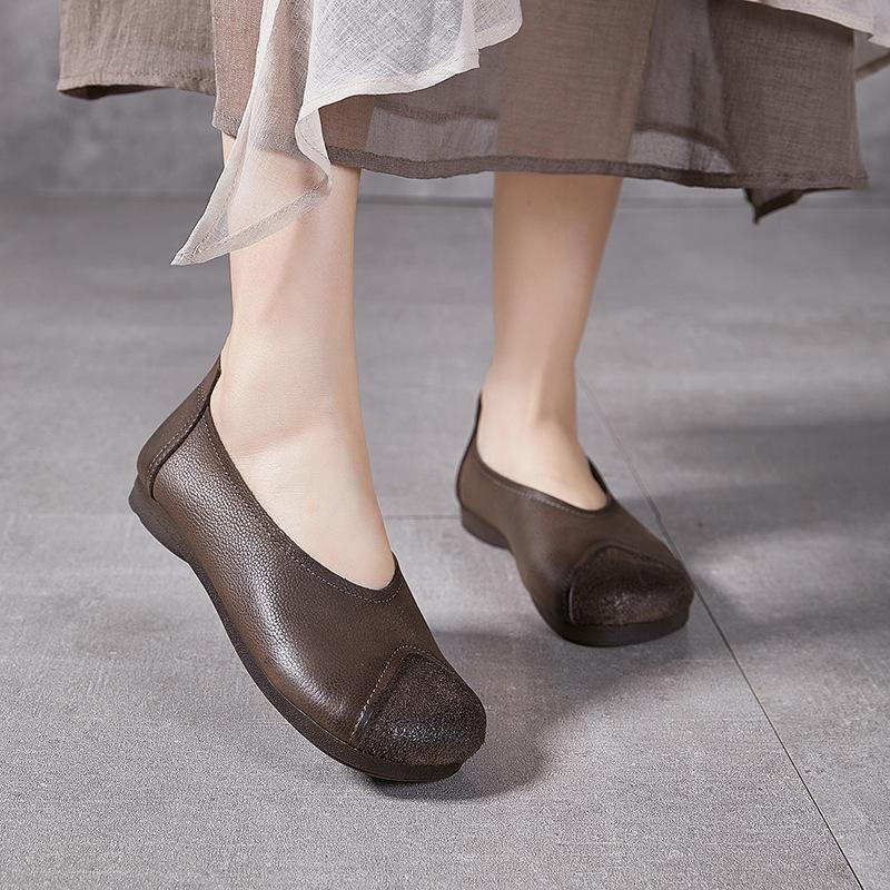 Fashion GKTINOO  Retro Round Toe Shallow Flat Shoes 2025 Spring Autumn New Genuine Leather Loafers Soft Sole Women's Slip-on Shoes