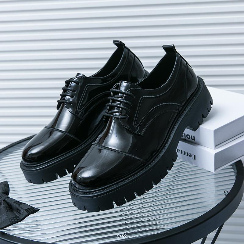 

Парикмахер Мужские туфли из глянцевой кожи на толстой подошве Корейская версия формальные деловые повседневные туфли Мужские модные туфли на шнуровке 38 чёрный