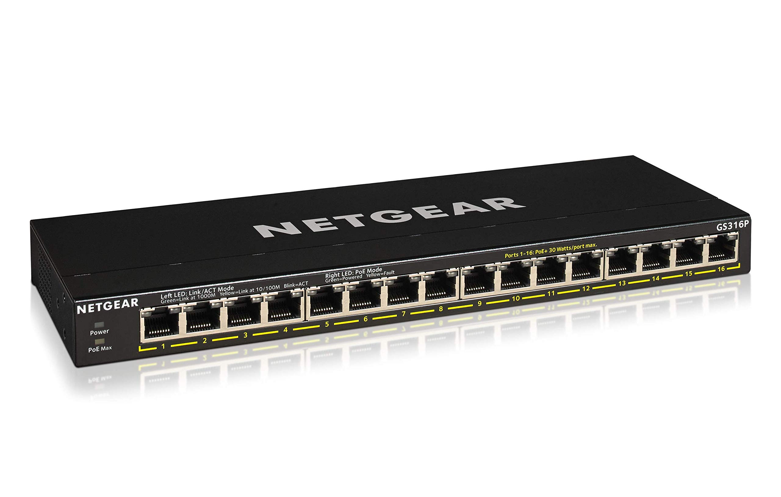 

NETGEAR Switching Hub 16 портів 1G Металевий корпус Тихий безвентиляторний 3 роки гарантії Некерований комутатор [Оригінальний продукт] PoE+ (115 Вт) Від виробника темно-сірий