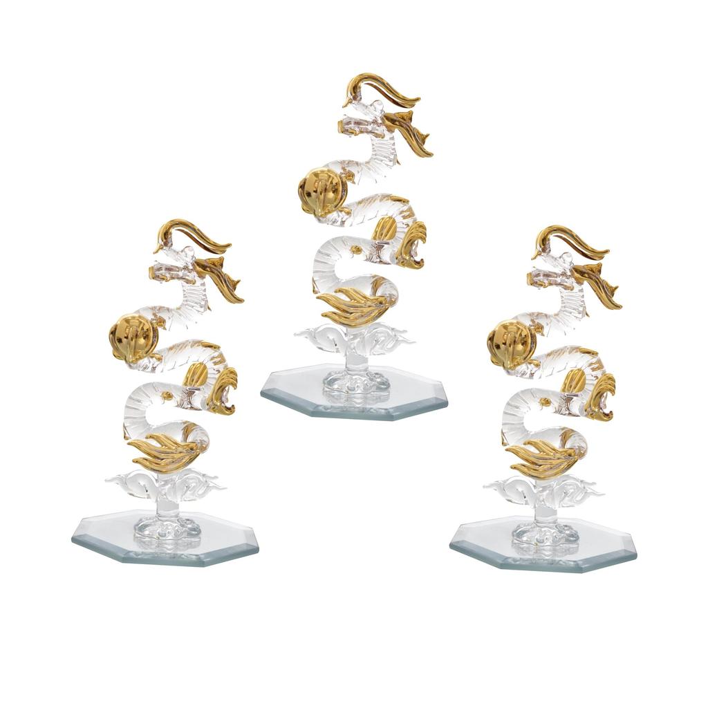 Four Cart Handmade Glass Feng Shui Good Luck and Good Fortune [Rising Dragon] Dragon Small, 11cm Long x Set of 3