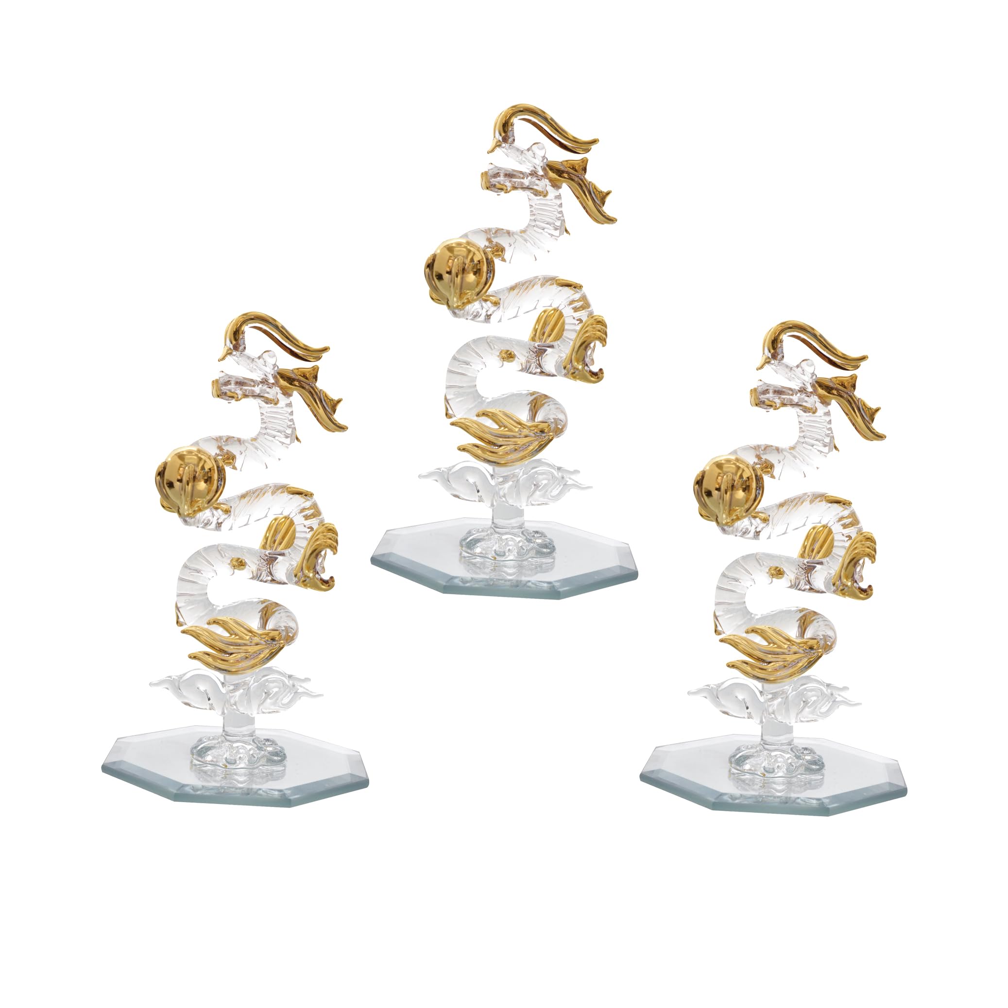 

Four Cart Handmade Glass Feng Shui Good Luck and Good Fortune [Rising Dragon] Dragon Small, 11cm Long x Set of 3