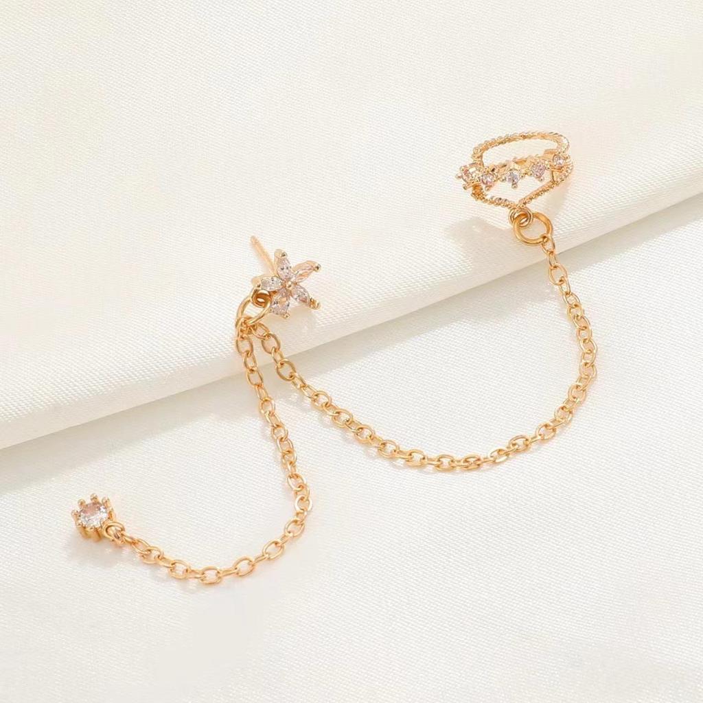 European & American Long Tassel Chain Clip-On Earrings - Versatile Fairy-Inspired Korean Style for Women