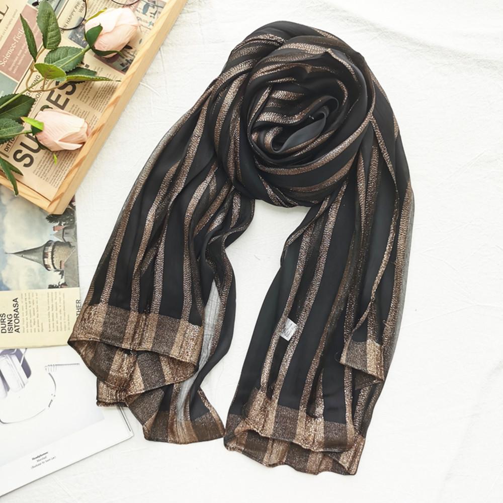 Silk Scarf for Women's New Spring and Autumn Women's Scarf for Women's Gold Thread Vertical Stripe Elegant Shawl for Women's Headscarf