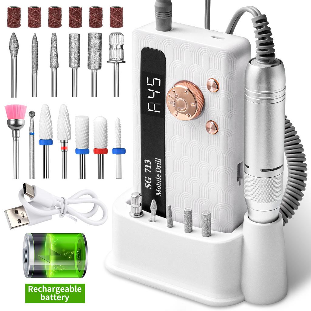 Rechargeable Nail Drill SG713 Professional Salon Use Manicure Pedicure Grinding Polishing Cuticle Remover Portable Efile Machine