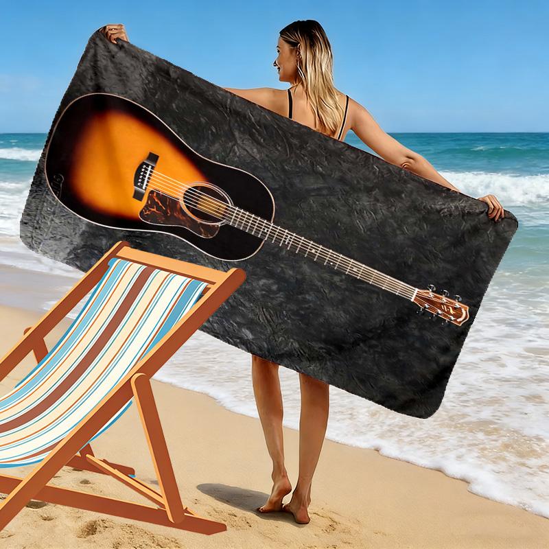 Fire Guitar Print Beach Towel, Large Soft Quick Dry Towel for Beach Camping Swimming