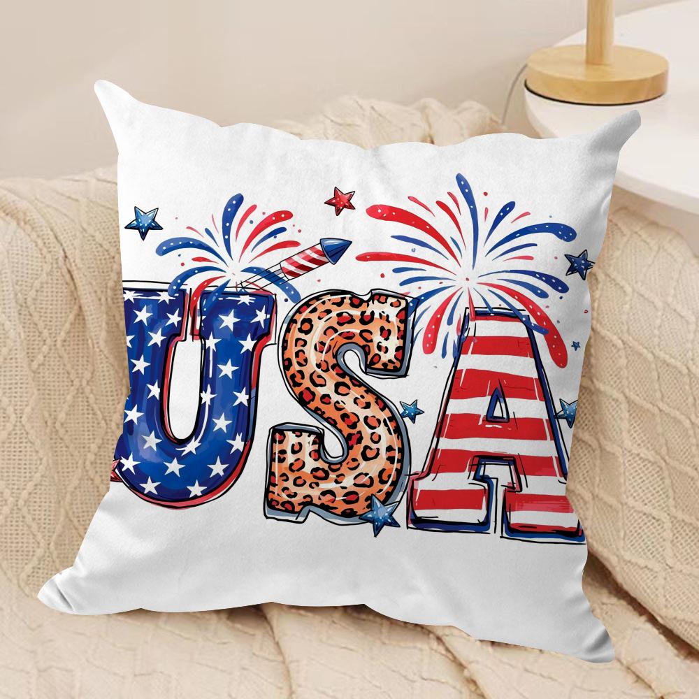 happy Anniversary of the US Cushion Cover Short plush Doublesided Print Square Throw Pillow Covers Sofa Home Cushion Decor