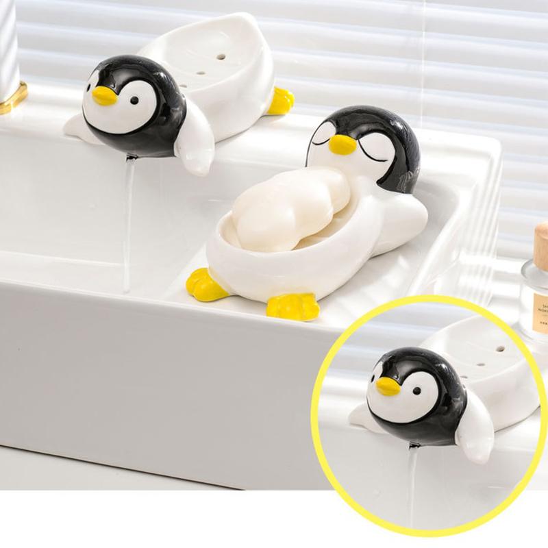 1 Stück Seifenkiste in Pinguinform aus Keramik, Ablaufseifenschale, Badezimmer, Dusche, Seifenhalter, Schwammablage, Küche, Badezimmer-Zubehör