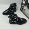 Short Boots Spring and Autumn New Hollow Martin Boots Rivet Square Heel Low Locomotive Boots Large Size