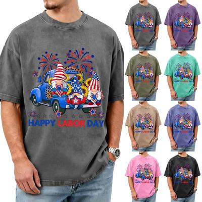 Herren Gewaschenes Vintage Baumwoll T-Shirt mit Rundhalsausschnitt Kurzen Ärmeln Tag der Arbeit Aufdruck Lässige Passform Weicher Stoff Bequem zu tragen