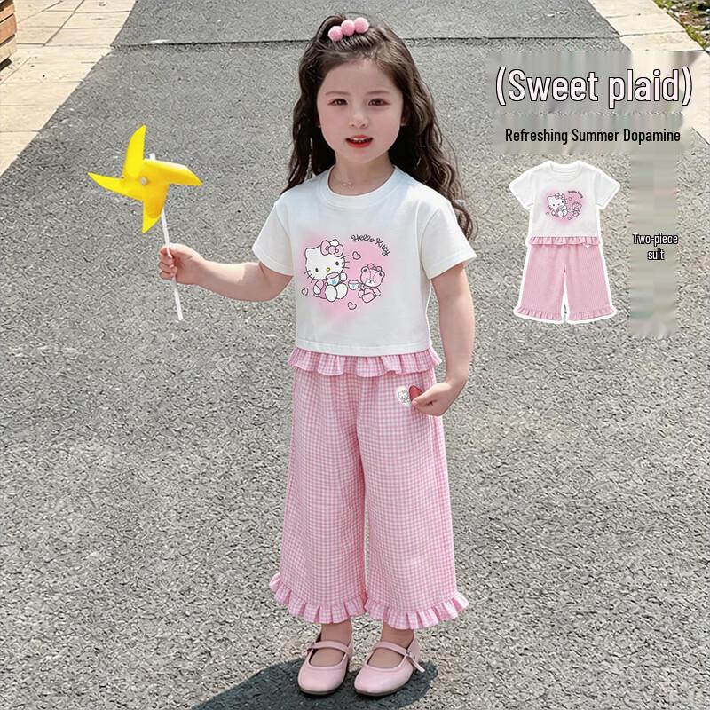 Hello Kitty Girls  Plaid Summer Two-Piece Set 140