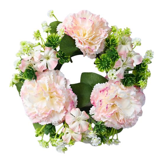 Artificial Flower Candle Holder Wreath Faux Chrysanthemum Ball Candle Ring Simulation Floral Tea Light Holder for Home Wedding Table Centerpiece