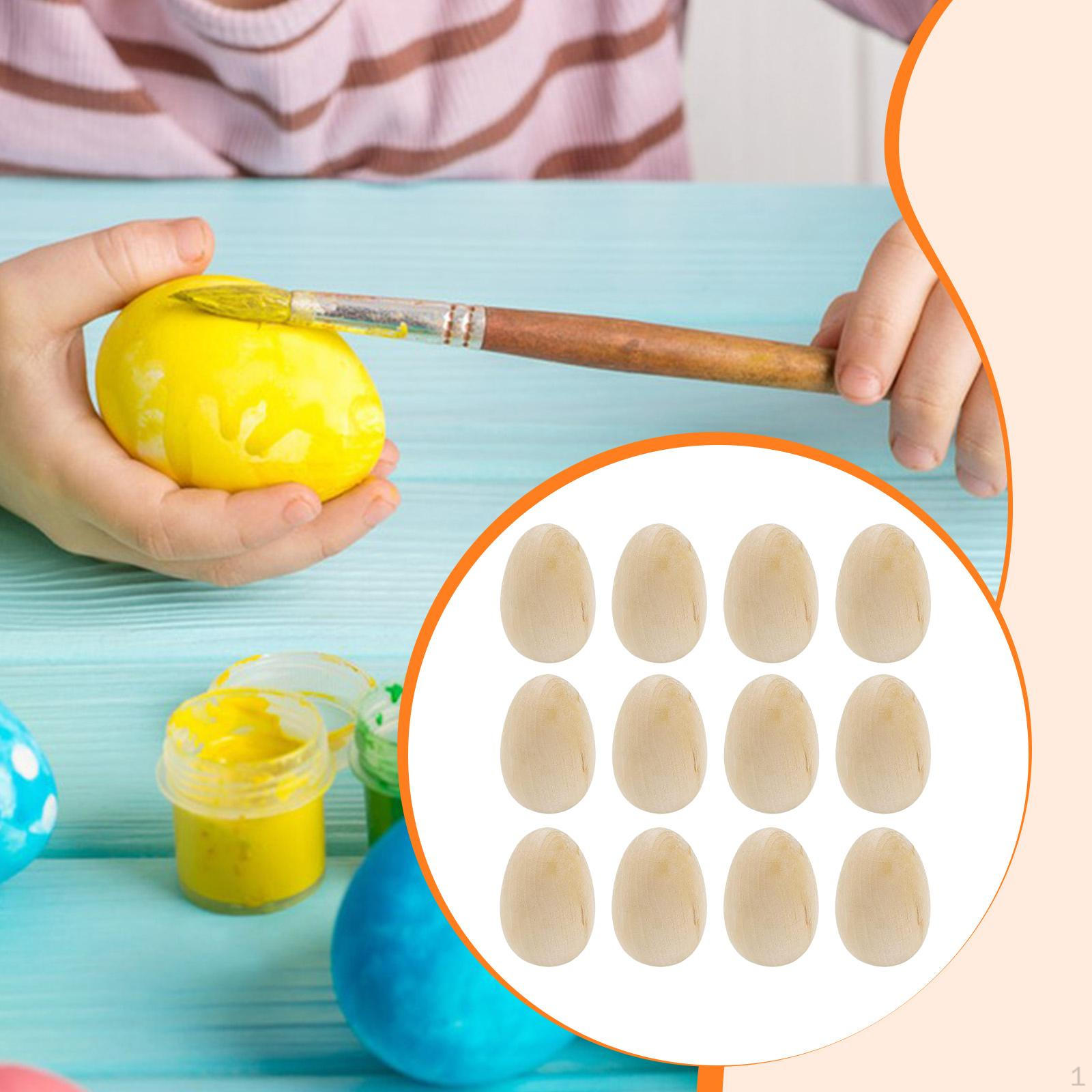 

12 Pieces Easter Eggs Paintable Wooden Crafts Manual Graffiti Unfinished Fake Kids Pretend brown
