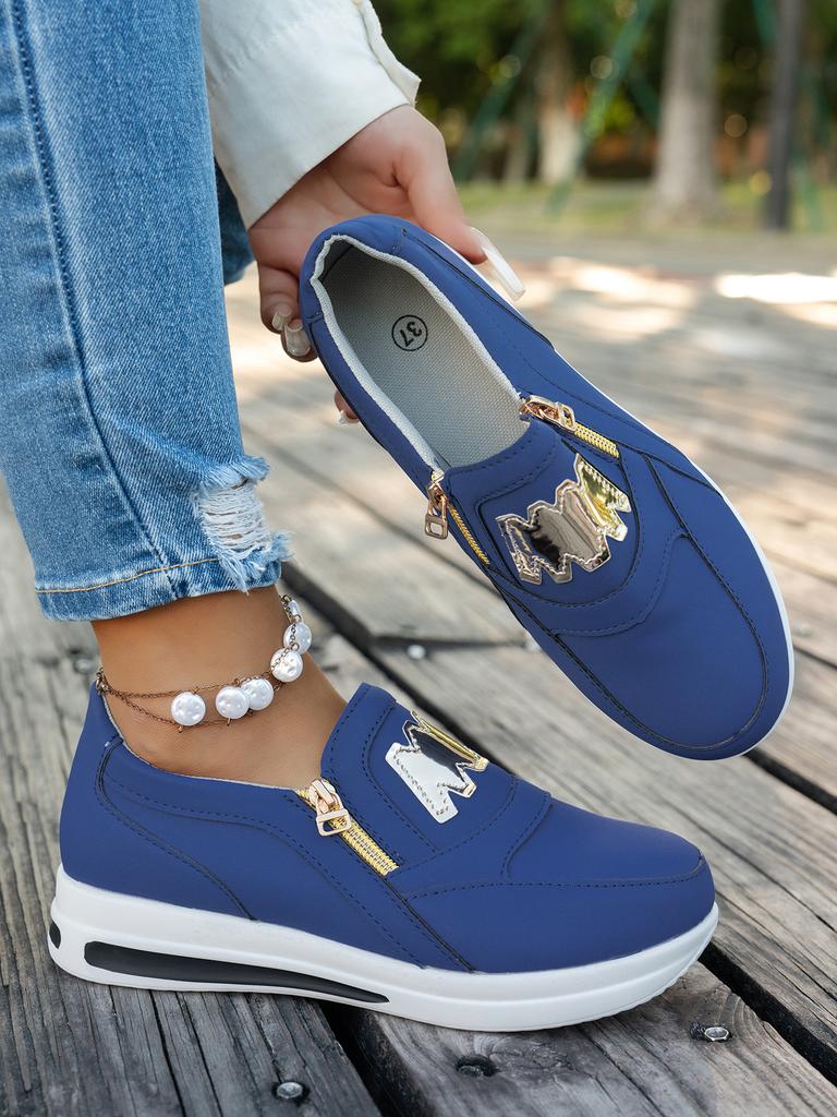 New fashion European and American leisure sports zipper women's single shoes 2025 women's shoes outside the large size