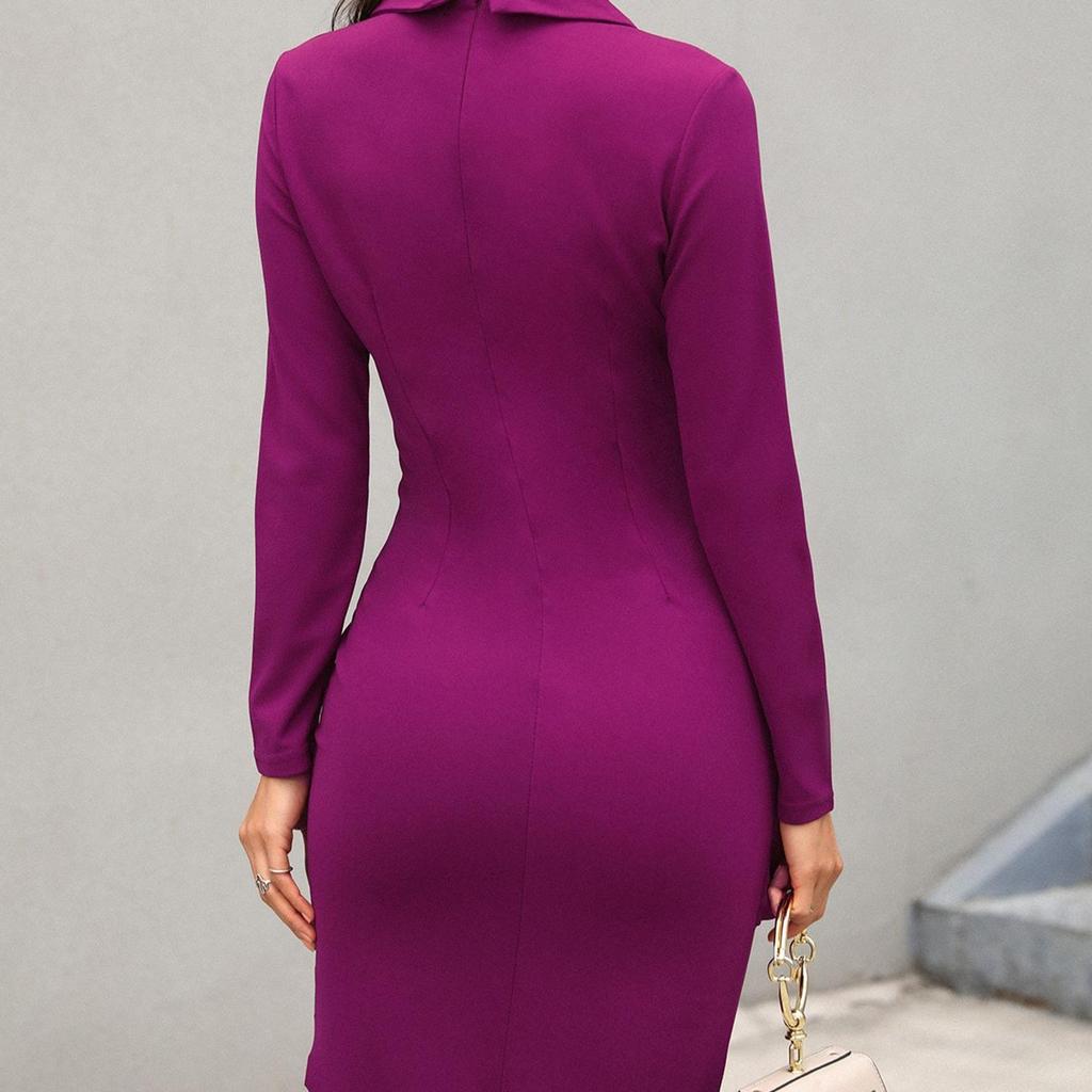 2026 New V-Neck Office Bodycon Dress, Long Sleeve Button Front Pencil Dress for Work, Chic Professional Midi Dress