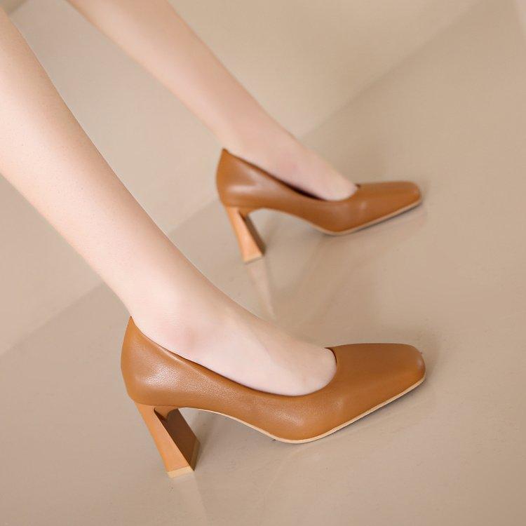 

Французские туфли-лодочки с квадратным носком женские 2025 на высоком каблуке женские на толстом каблуке профессиональные рабочие туфли этикет черные рабочие кожаные туфли 40 хаки