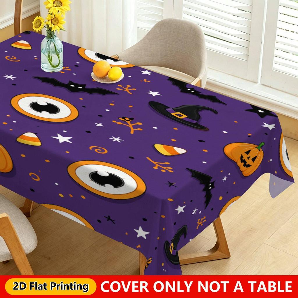 1pc Tablecloth Halloween Pumpkin Eyes Rectangular Synthetic Fiber Tablecloth, Fashionable And Elegant, Furniture Decor Large Tablecloth, Suitable for