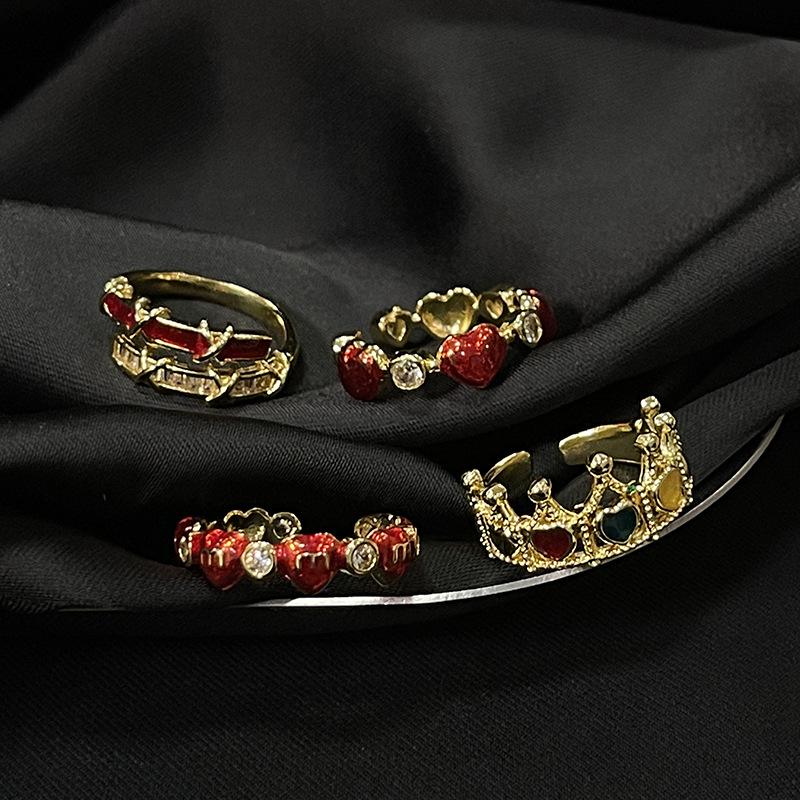 Retro Red Drip Glaze Love Open Ring Women'S Niche Light Luxury Personality High-End Sweet Cool Ring