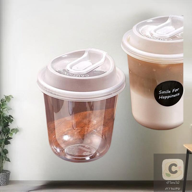 Transparent Coffee Cups with Lids 10-Pack, U-shaped Disposable Drinkware for Hot Fluids, Milk Tea, Take-out Drinks