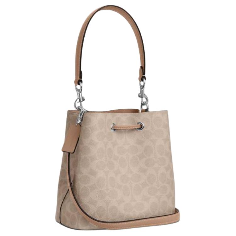 Coach Rowan 22 Sac Seau Logo Classique Similicuir Sacs à Main Femme Sable-Jaune Gris-Marron CBH07-SVPWH