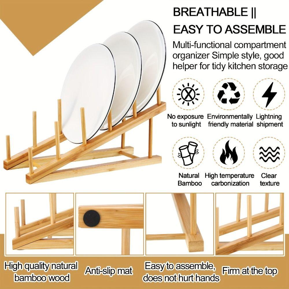 Ladder Type Pot Lid Holder Drying Book Display Stand Bamboo Dish Rack  for Plate/ Bowl/ Cup