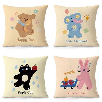 Cartoon Bear Elephant Pattern Decorative Pillowcase Bedroom Living Room Square Cushion Pillowcase