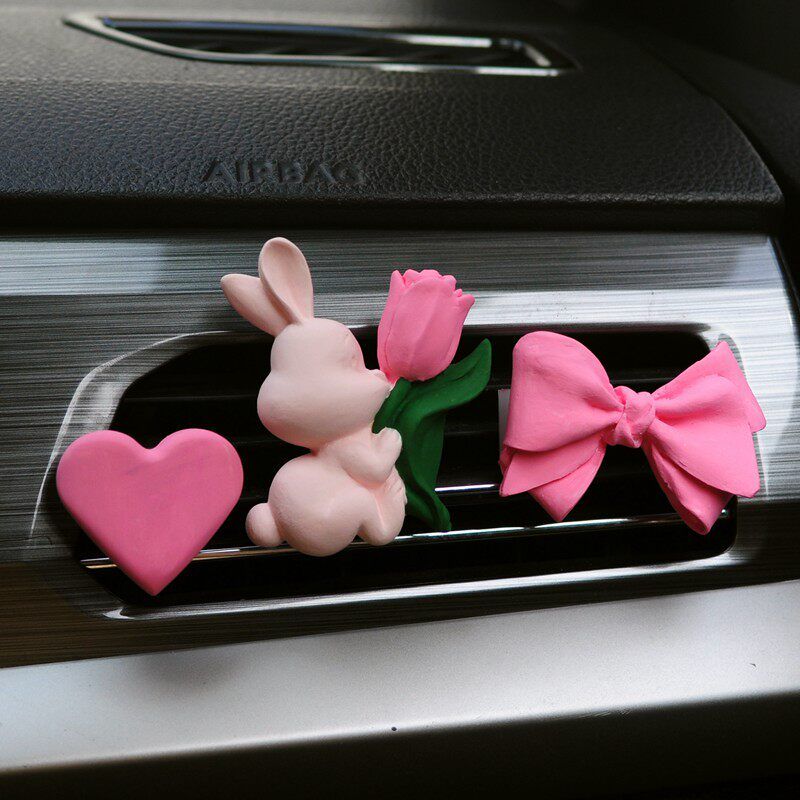 Cute Internet-Famous Bunny Car Air Freshener, Long-Lasting Aroma Diffuser, Car Vent Bouquet Decoration Clip, Gift for Girls