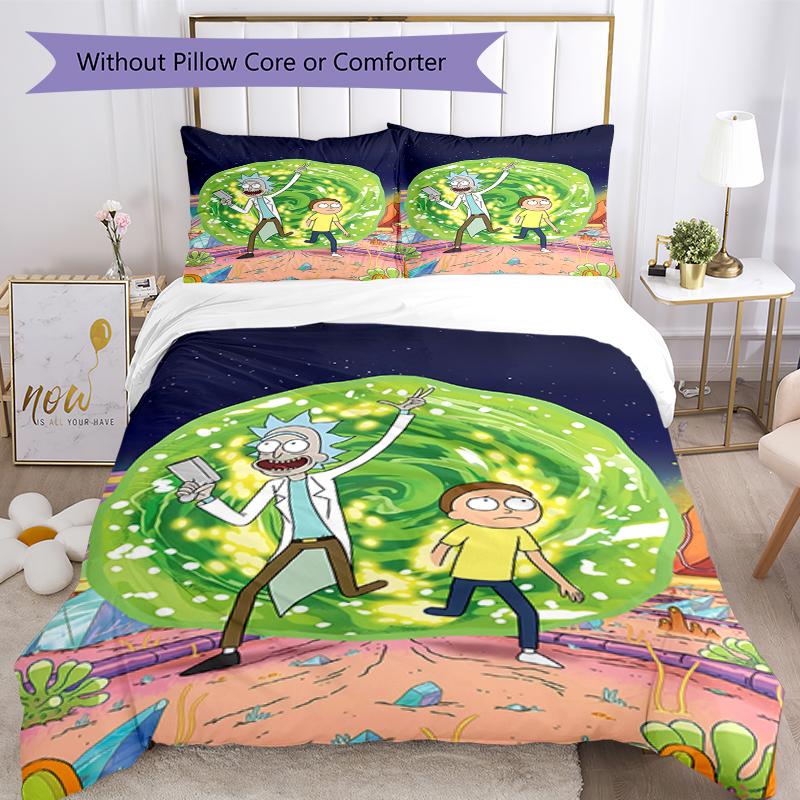 3pcs Rick and Morty Bedding Set Duvet Cover Closure Includes 1 Duvet Cover & 2 Pillowcases, Soft and Comfortable for All Seasons.