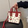 Women PU Cherry Shoulder Bag Large Capacity Trendy Commuting Bag with Cherry Pendant Stylish Crossbody Bag Aesthetic Handbag AVE