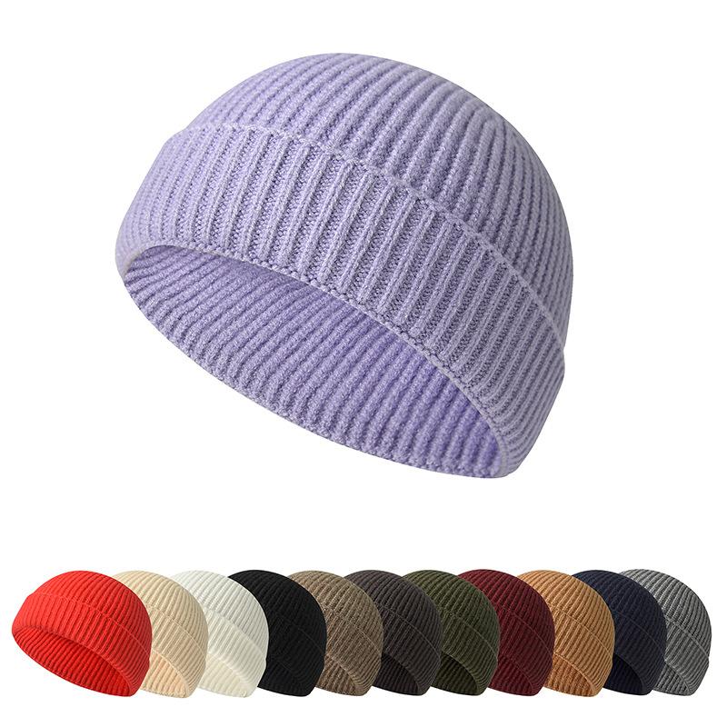 Seamless Double-Fold Knitted Wool Hat for Autumn/Winter Unisex Warm Beanie Hipster Sailor Cap