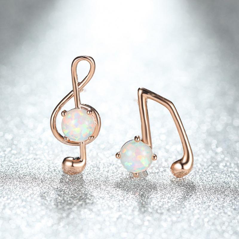 European and American fashion platinum blue opal music note stud earrings simple mini ins Internet celebrity style earrings earrings