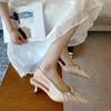 Women Pointed Toe Stiletto Heels Bow Pleated Open Back Sandals Chic Designer High Heel Shoes for Women
